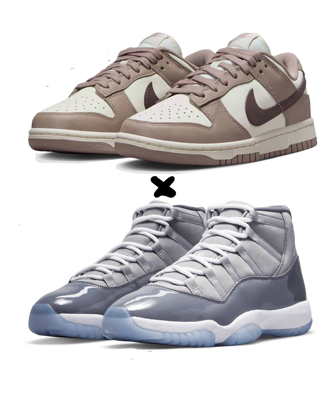 Nike Dunk Low "Diffused Taupe"  X.  Air Jordan 11 Retro "Cool Grey"